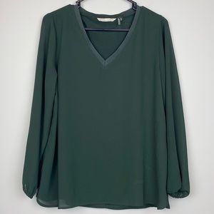 Soft Surroundings Green V-Neck Layered Sheer Long Sleeve Size Small Petite